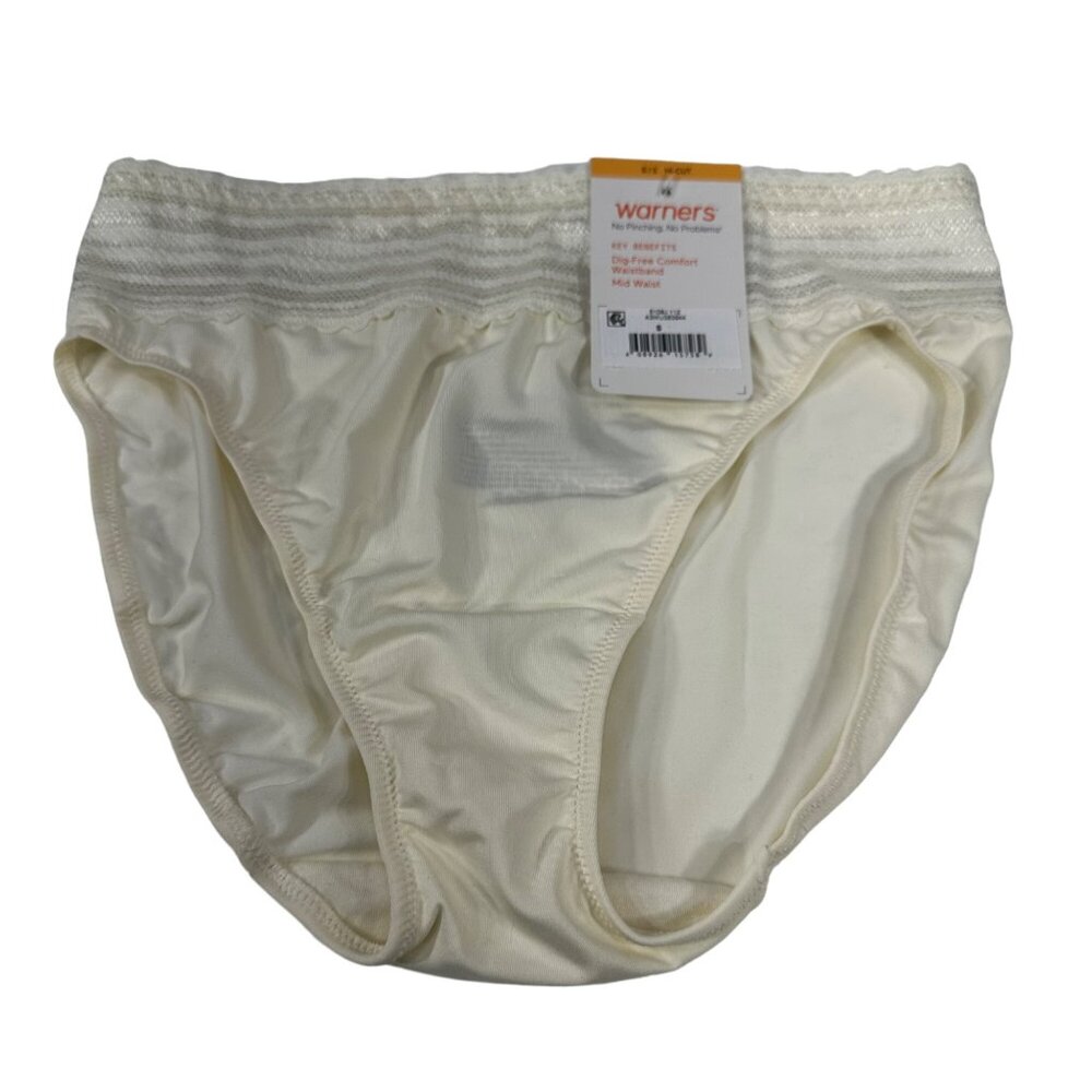 Warner's Women's Size 6 Medium Panty Brief Hi Cut Lace Waistband Cream New